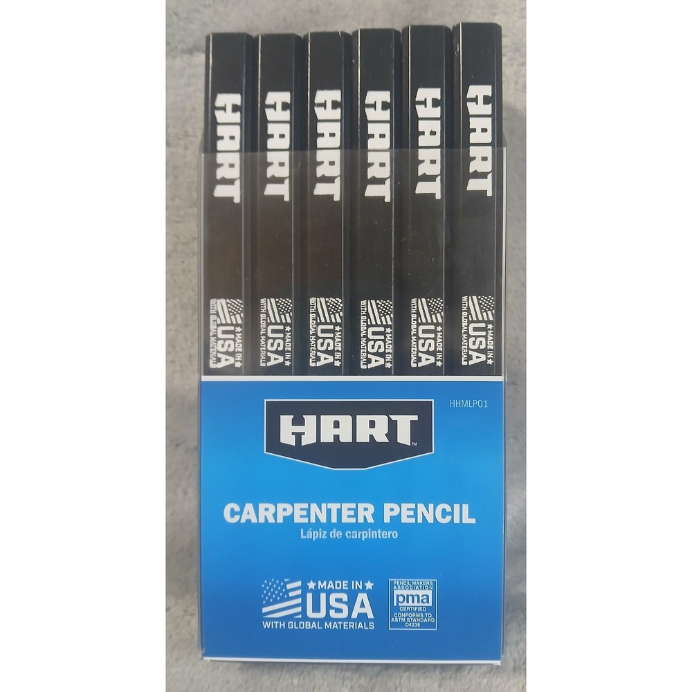 HART Carpenter Pencil 30 Pack Set Black Flat Made in USA 7 Inch